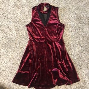 Beautiful maroon velvet dress with mess accents